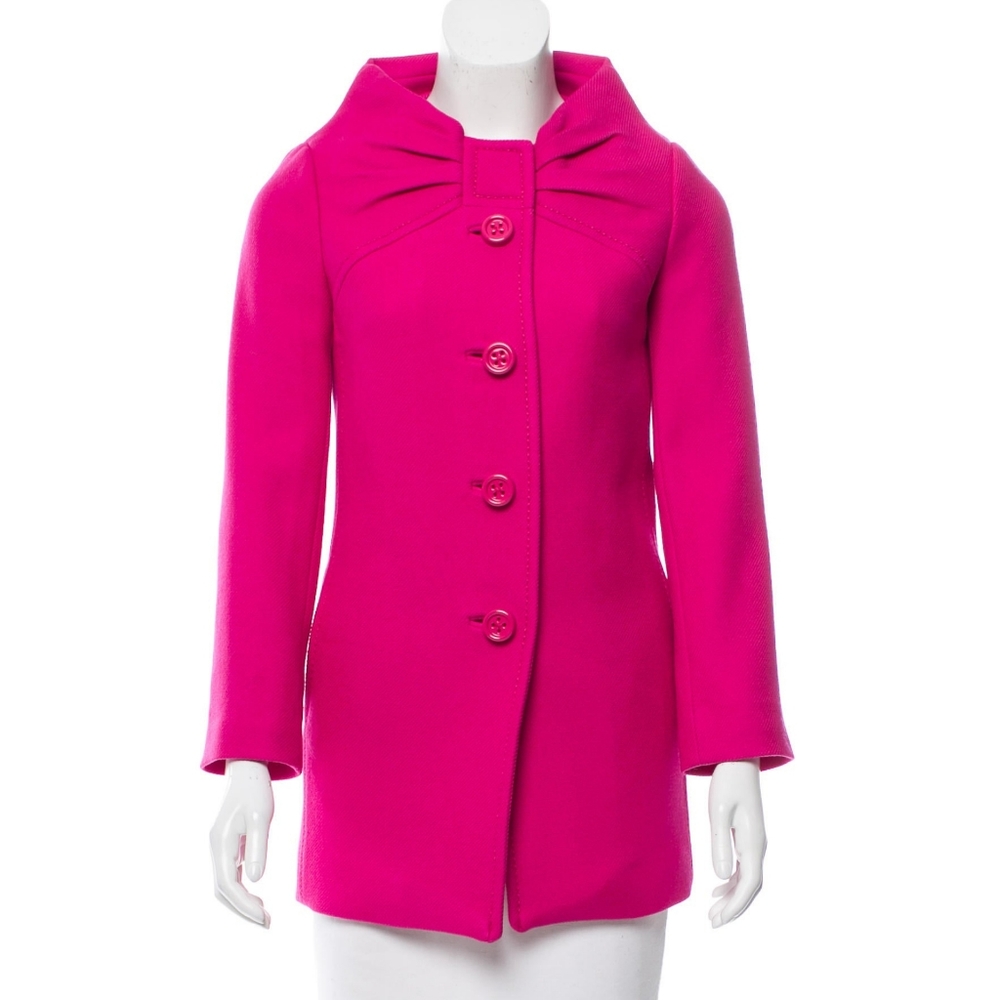 Kate Spade Etta Bow Snapdragon Pink Wool Coat 4 - Picture 3 of 9